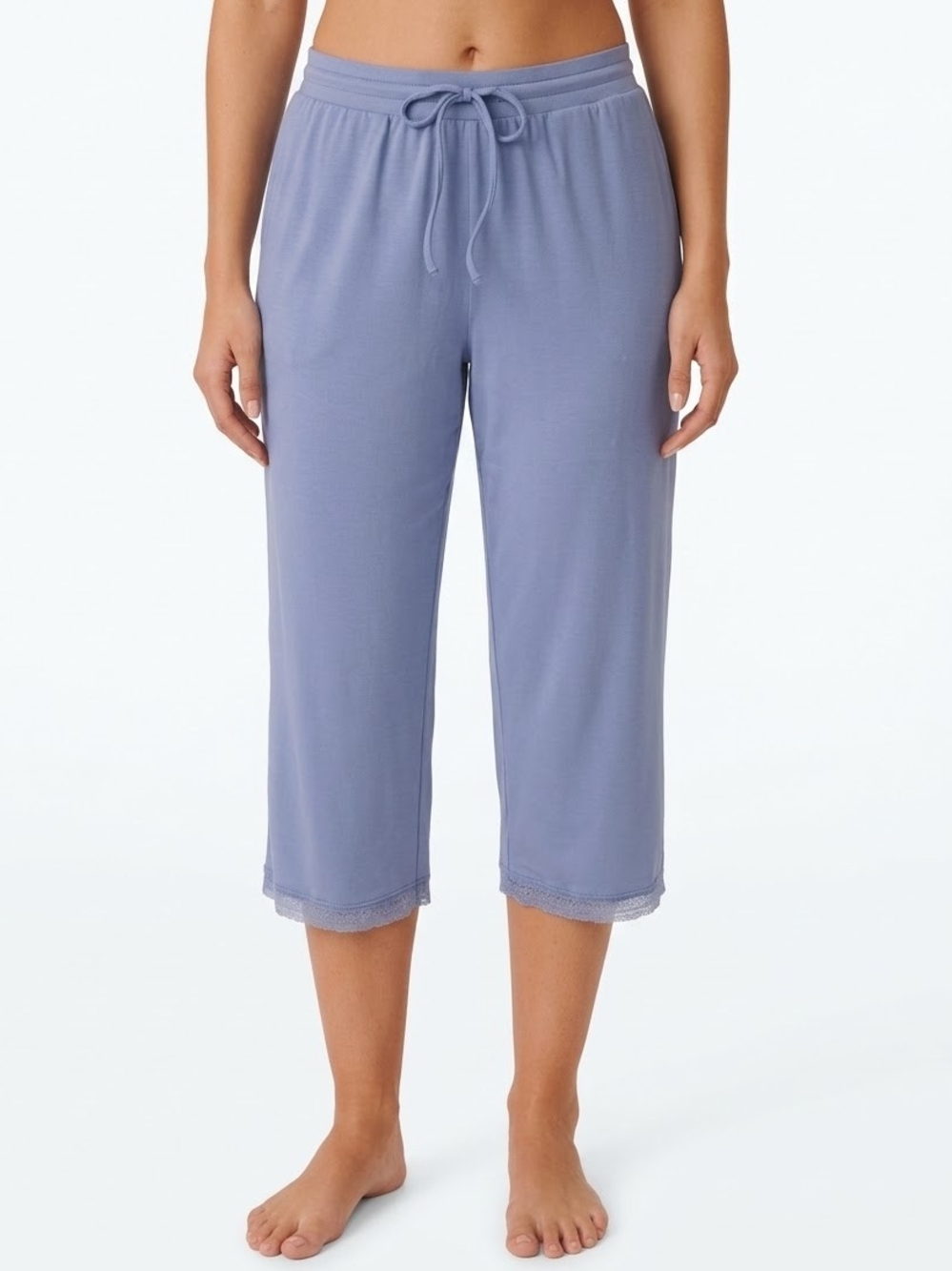 LA VIE EN ROSE Peachy Dream Logo Lace Trim Super Soft Pajama Capris Size L Blue